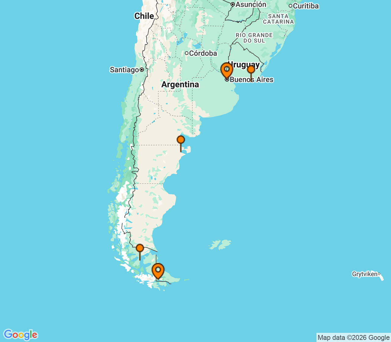 Harta itinerariu Croaziera 2028 - America de Sud (Ushuaia, Argentina) - Explora Journeys - Explora I - 8 nopti