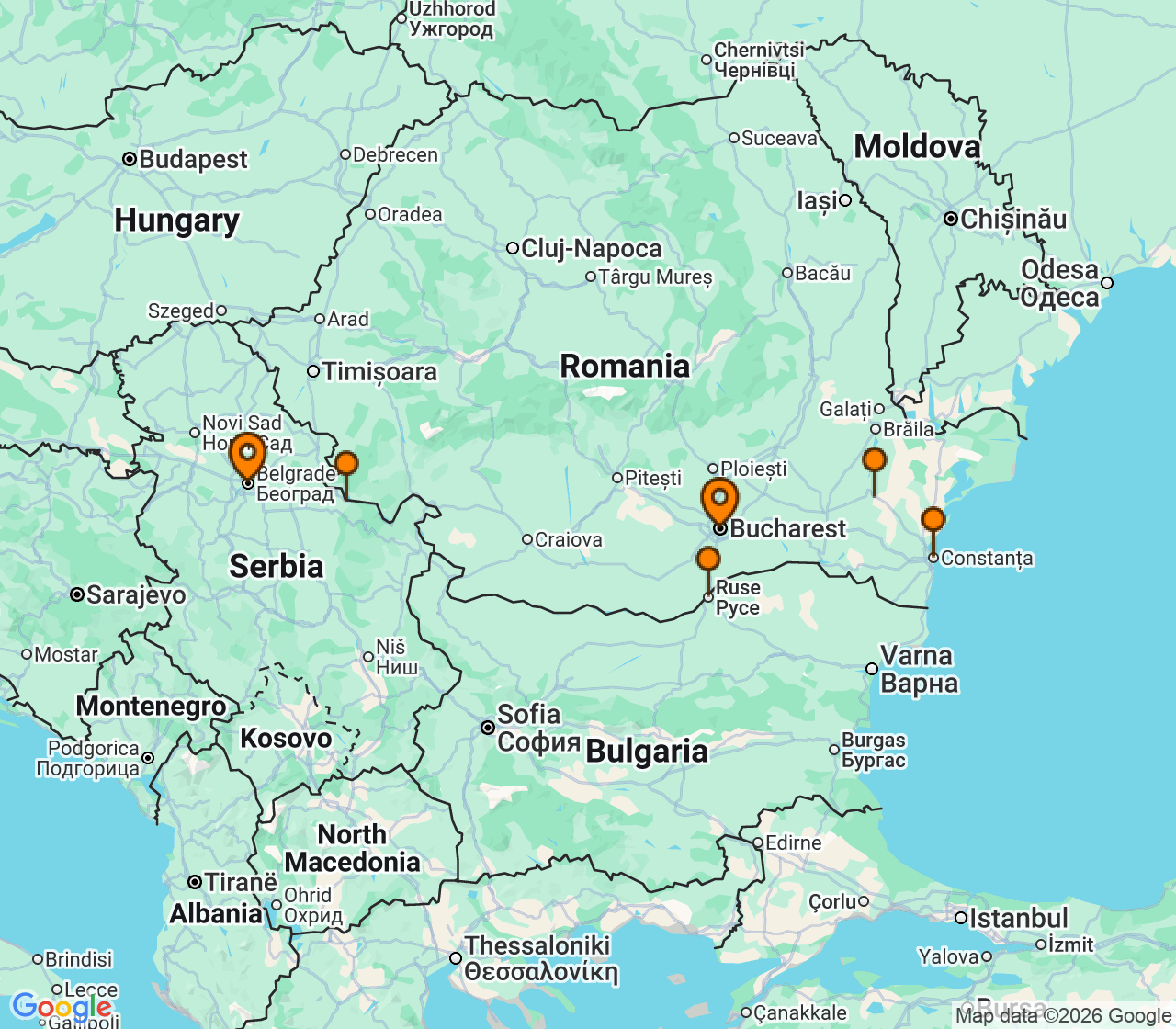 Harta itinerariu Croaziera 2028 - Europa de Nord (Bucuresti, Romania) - Uniworld River Cruises - S.S. Helen - 8 nopti