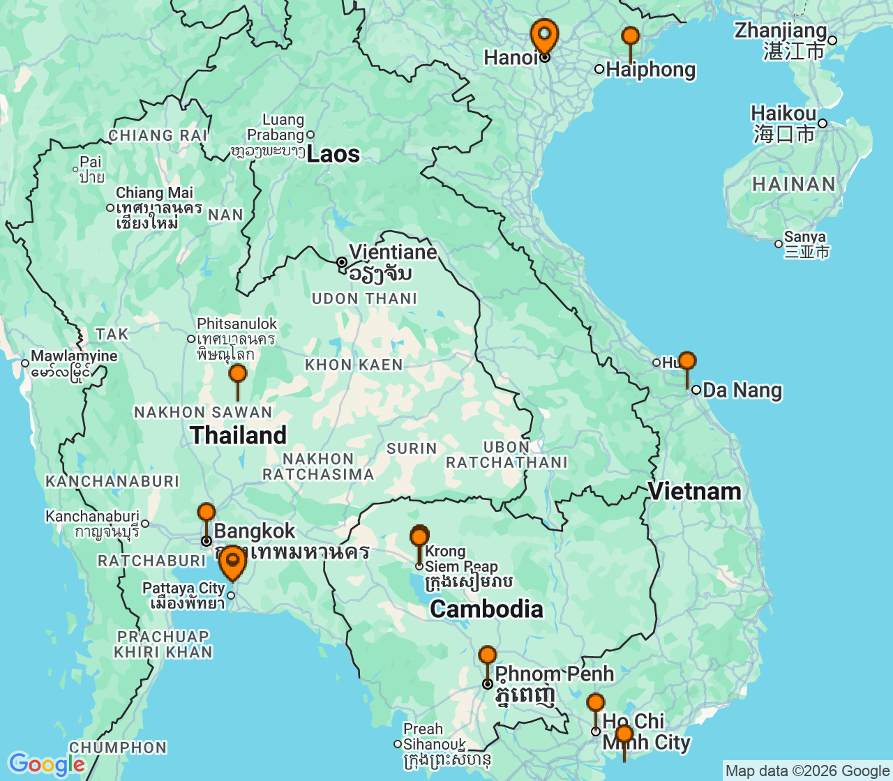Harta itinerariu Croaziera 2027 - Asia (Orientul Indepartat) (Bangkok (Laem Chabang),Thailand) - Windstar Cruises - Star Seeker - 17 nopti