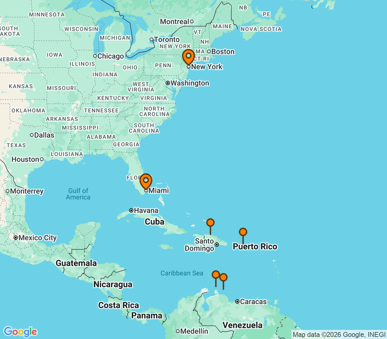 Harta itinerariu Croaziera 2028 - Caraibe si America Centrala (Miami, FL) - Norwegian Cruise Line - Norwegian Luna - 10 nopti