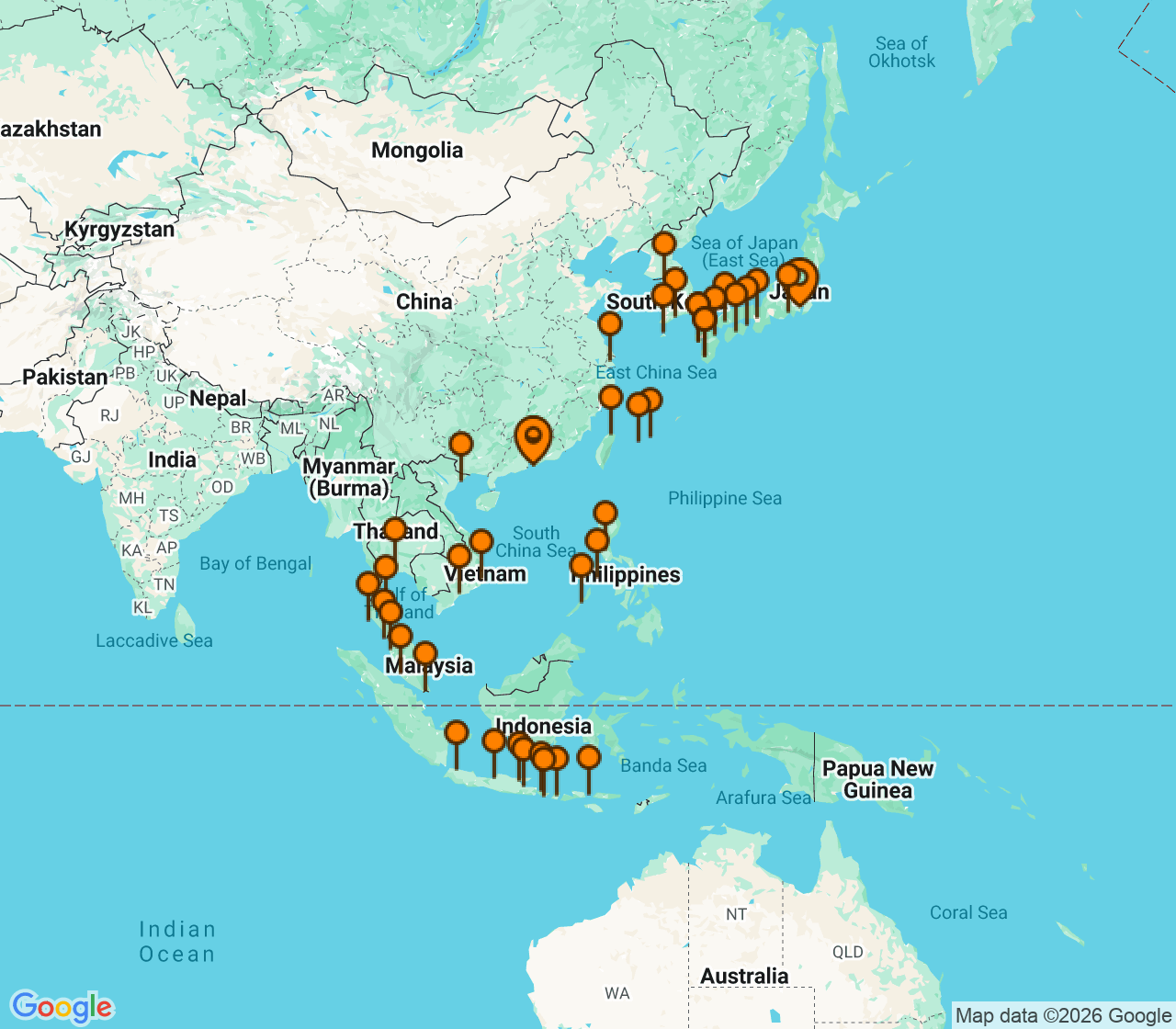 Harta itinerariu Croaziera 2028 - Grand Voyage si Tematice (Hong Kong, China) - Regent Seven Seas Cruises - Seven Seas Explorer - 61 nopti