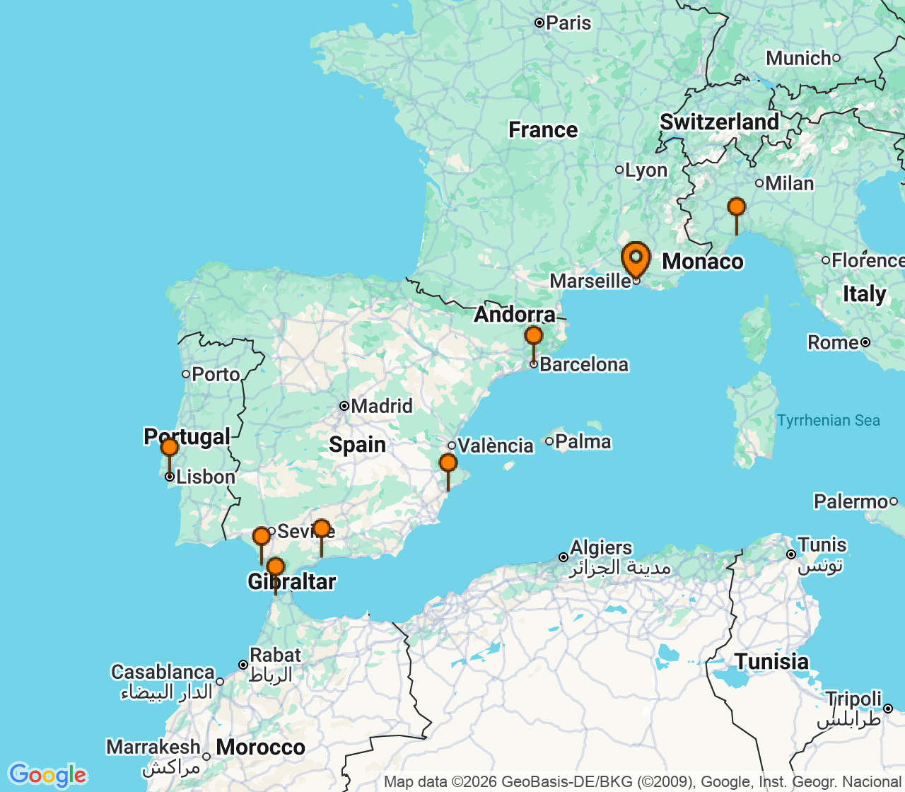 Harta itinerariu Croaziera 2027 - Mediterana (Marseille, Franta) - Costa Cruises - Costa Diadema - 10 nopti