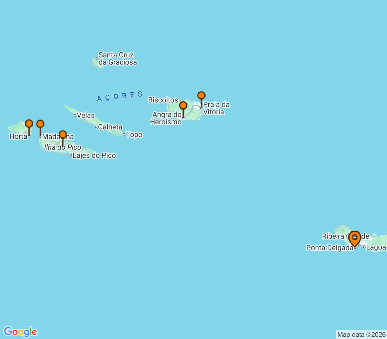 Harta itinerariu Croaziera 2028 - Europa de Nord (Ponta Delgada, Portugalia) - Ponant - L'Austral - 7 nopti