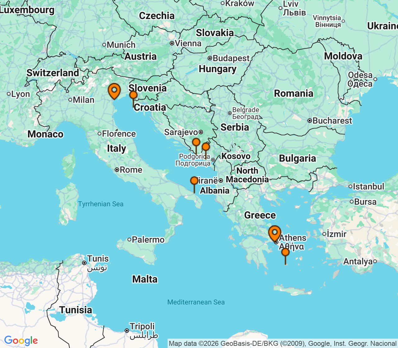 Harta itinerariu Croaziera 2026 - Mediterana (Venetia, Italia) - Explora Journeys - Explora II - 7 nopti