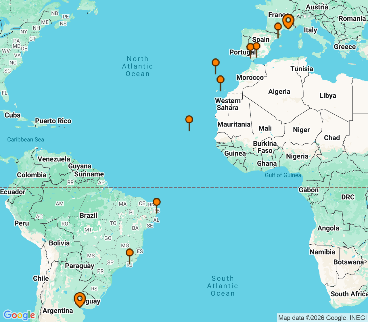 Harta itinerariu Croaziera 2027 - Repozitionari si Transoceanic (Buenos Aires, Argentina) - Costa Cruises - Costa Serena - 21 nopti