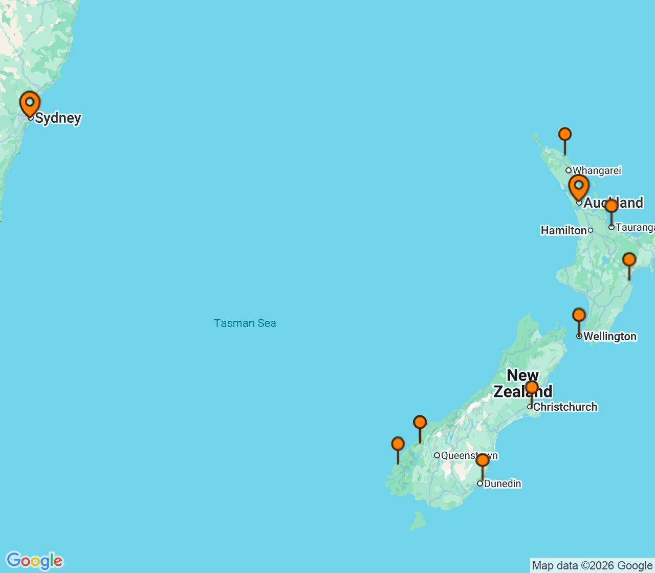 Harta itinerariu Croaziera 2029 - Australia si Noua Zeelanda (Auckland, Noua Zeelanda) - Celebrity Cruises - Celebrity Edge - 11 nopti