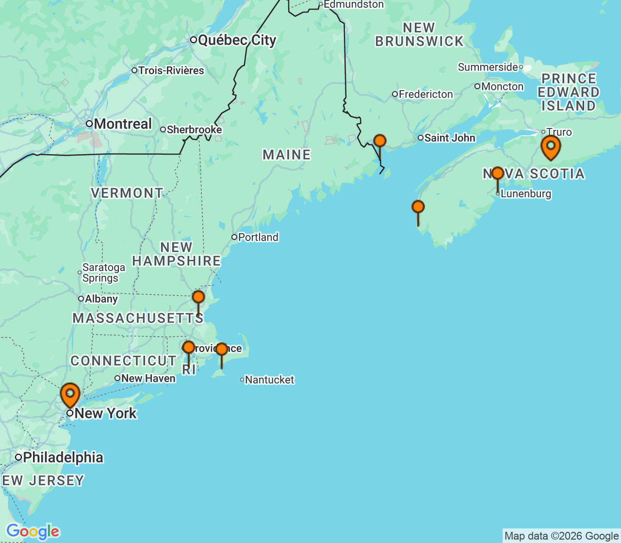 Harta itinerariu Croaziera 2027 - Europa de Nord (Halifax, Canada) - Ponant - L'Austral - 8 nopti