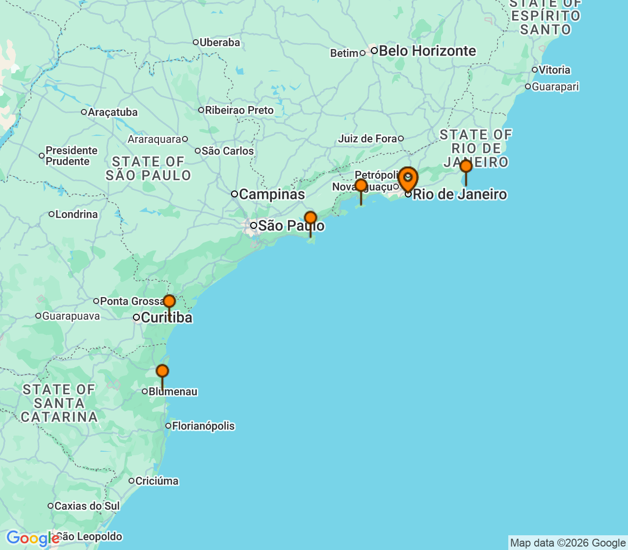 Harta itinerariu Croaziera 2026 - America de Sud (Rio de Janeiro, Brazilia) - MSC Cruises - MSC Musica - 7 nopti