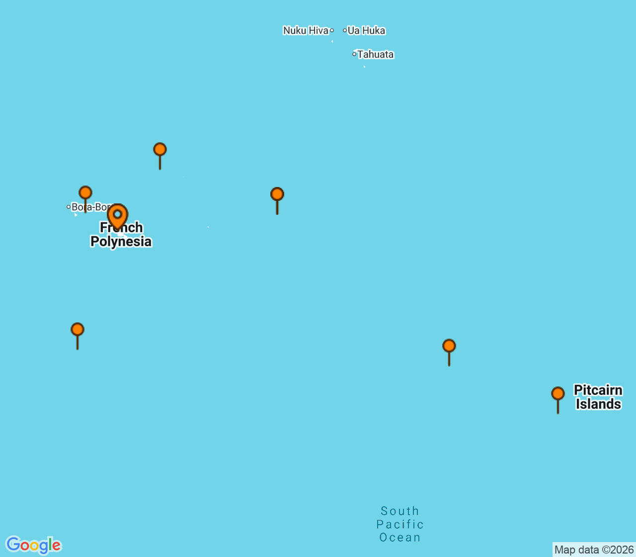 Harta itinerariu Croaziera 2026 - Tahiti si Pacificul de Sud (Papeete, Tahiti, Polinezia Franceza) - Ponant - Le Jacques Cartier - 14 nopti