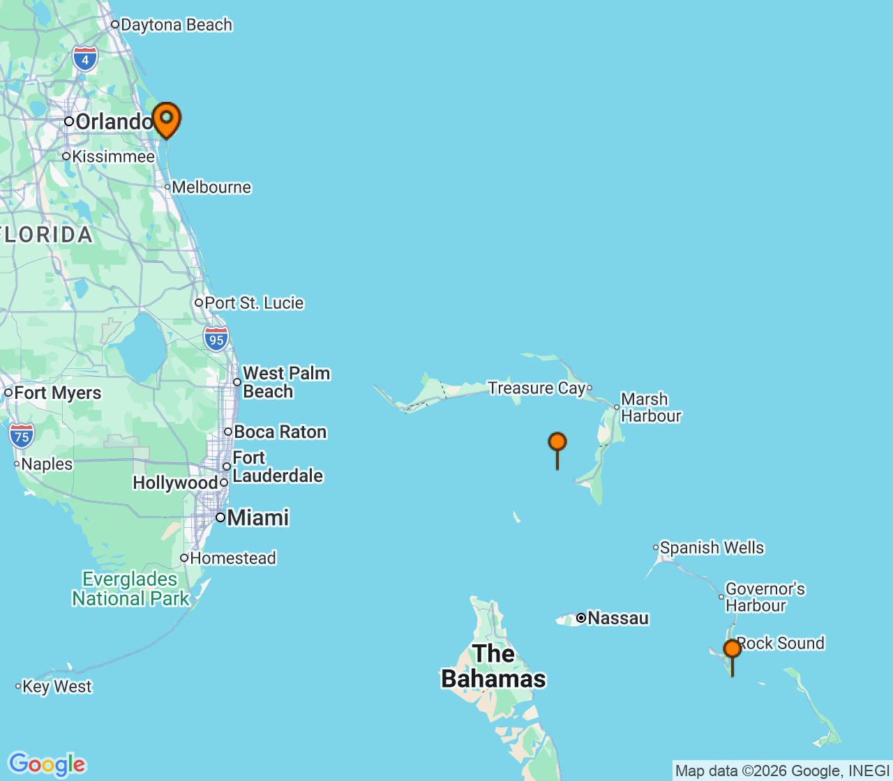 Harta itinerariu Croaziera 2026 - Caraibe si America Centrala (Port Canaveral, FL) - Disney Cruise Line - Disney Fantasy - 4 nopti