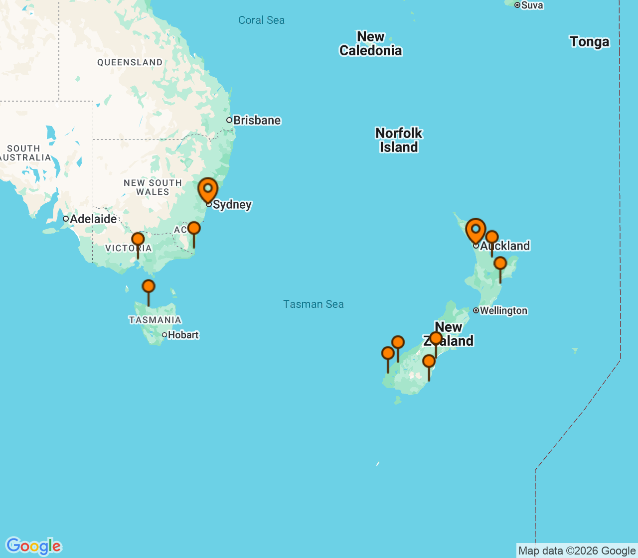 Harta itinerariu Croaziera 2027 - Australia si Noua Zeelanda (Auckland, Noua Zeelanda) - Norwegian Cruise Line - Norwegian Spirit - 12 nopti