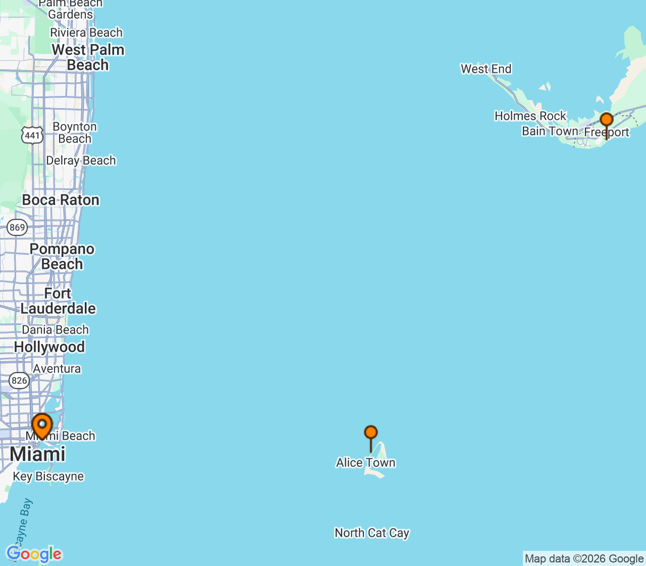 Harta itinerariu Croaziera 2027 - Caraibe si America Centrala (Miami, FL) - Virgin Voyages - Scarlet Lady - 5 nopti
