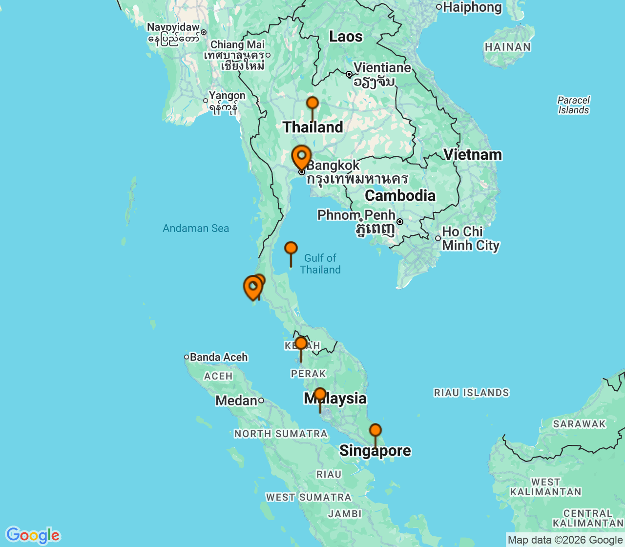 Harta itinerariu Croaziera 2027 - Asia (Orientul Indepartat) (Phuket, Thailanda) - Windstar Cruises - Star Seeker - 11 nopti