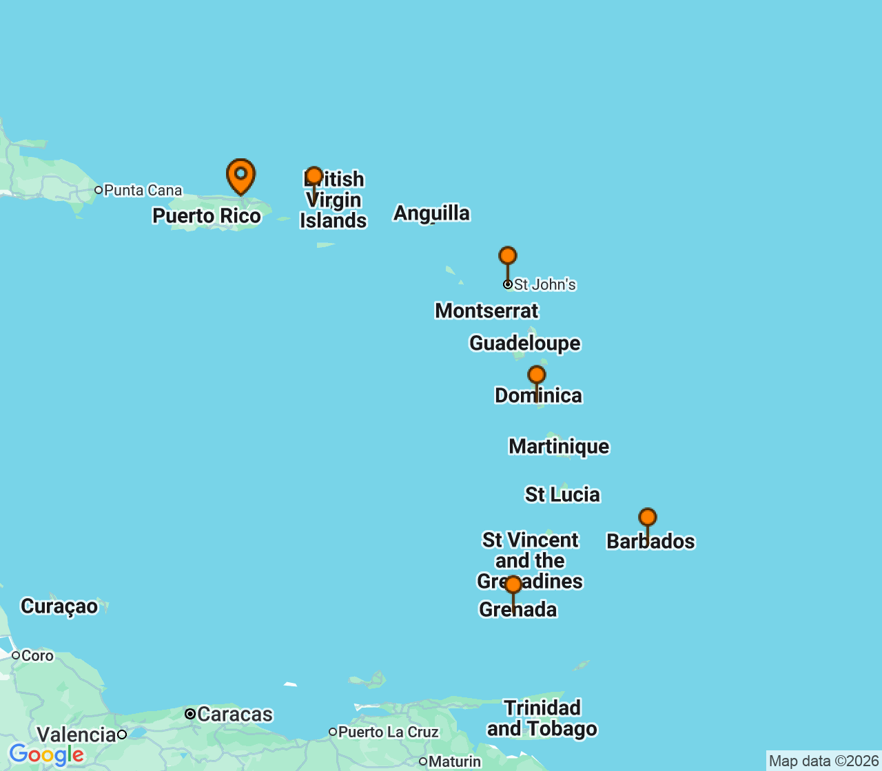 Harta itinerariu Croaziera 2027 - Caraibe si America Centrala (San Juan, Puerto Rico) - Royal Caribbean Cruise Line - Vision of the Seas - 7 nopti