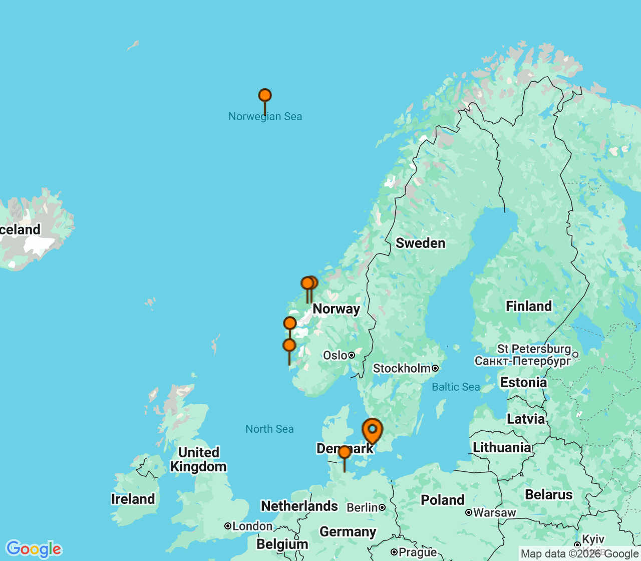 Harta itinerariu Croaziera 2027 - Europa de Nord (Copenhaga, Danemarca) - Costa Cruises - Costa Diadema - 7 nopti
