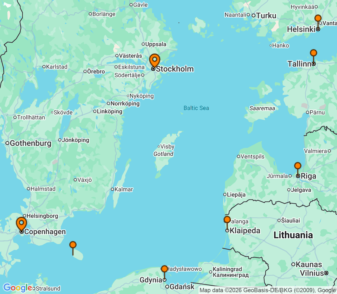 Harta itinerariu Croaziera 2028 - Europa de Nord (Copenhaga, Danemarca) - Silversea Cruises - Silver Nova - 7 nopti