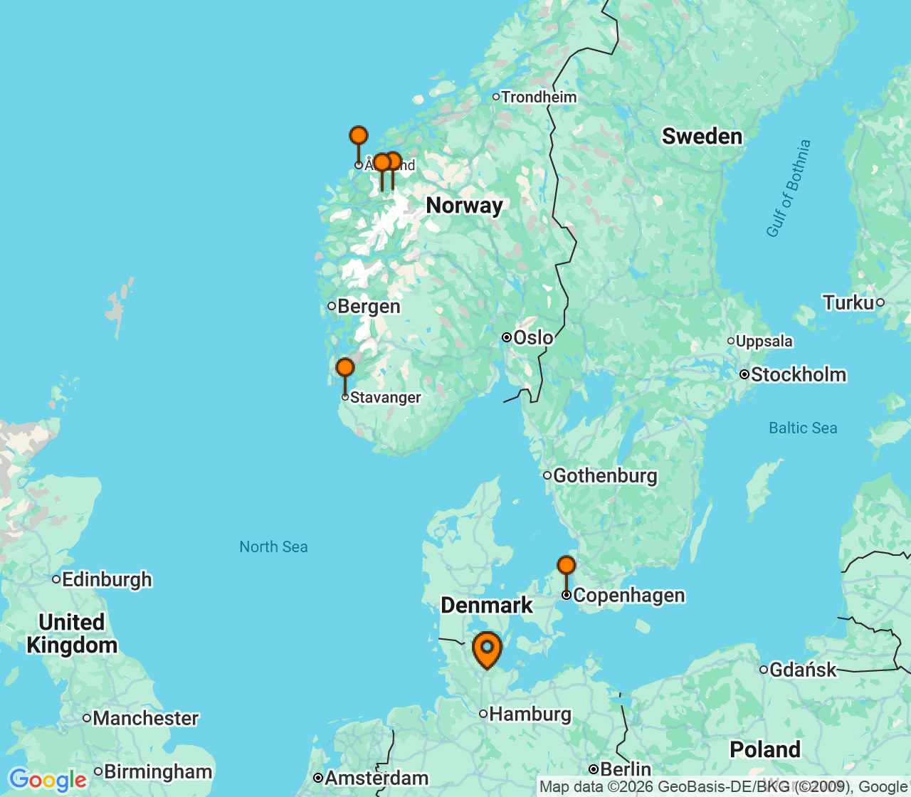 Harta itinerariu Croaziera 2027 - Europa de Nord (Kiel, Germania) - Costa Cruises - Costa Diadema - 7 nopti