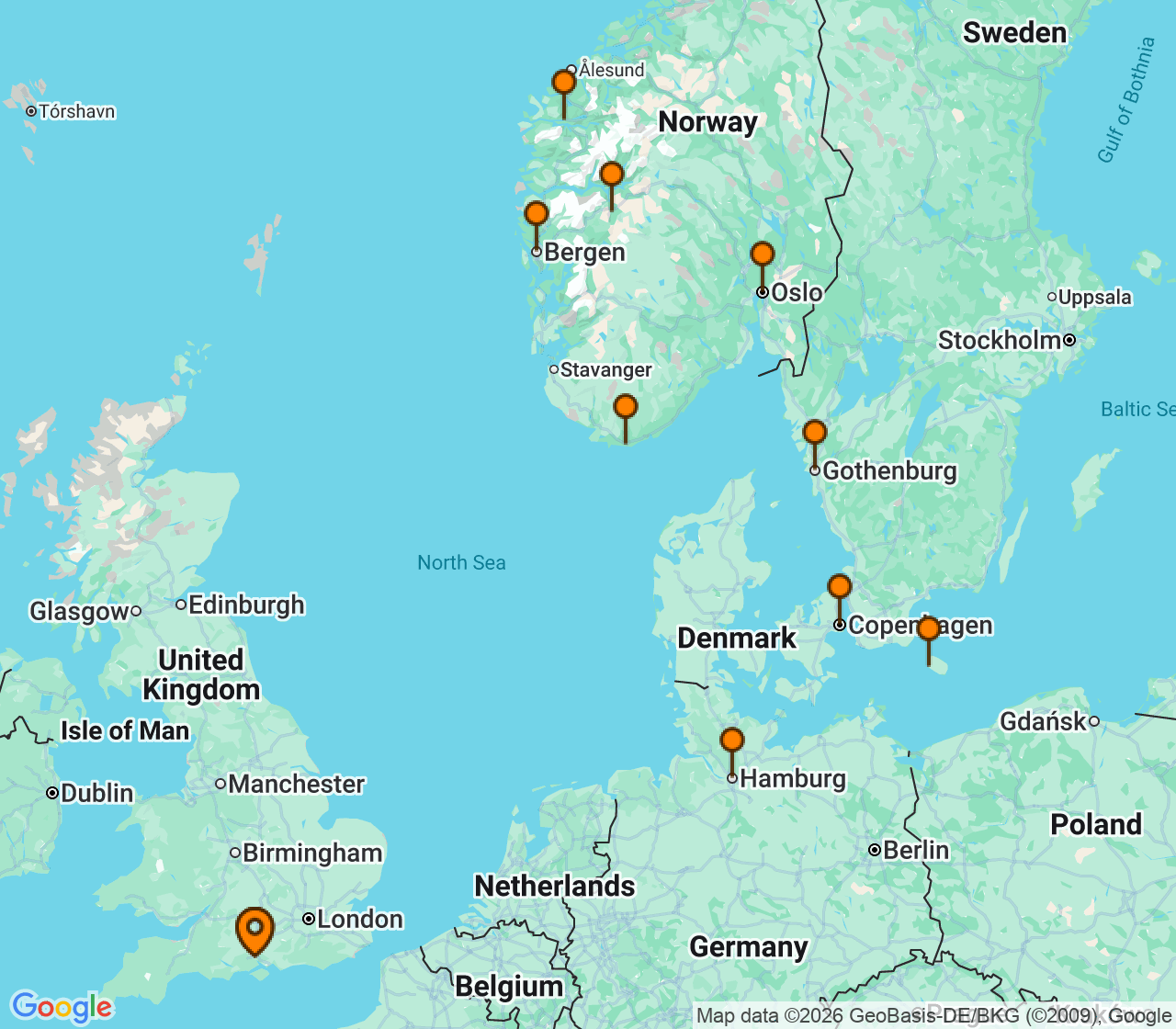 Harta itinerariu Croaziera 2027 - Europa de Nord (Southampton, Anglia) - Explora Journeys - Explora IV - 14 nopti