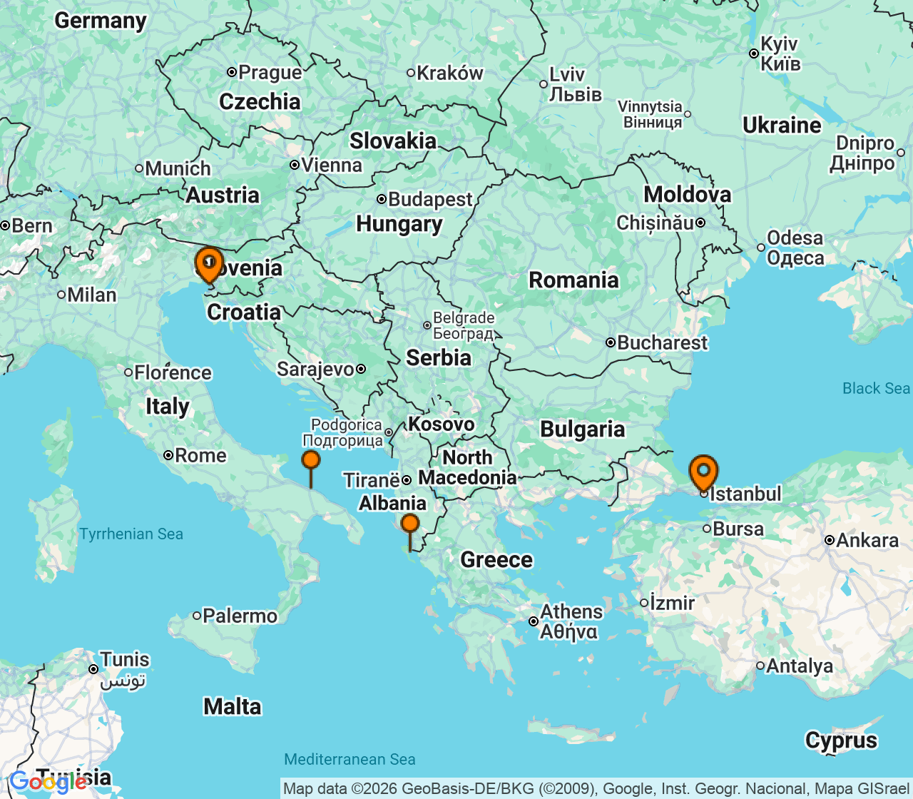 Harta itinerariu Croaziera 2026 - Mediterana (Istanbul, Turcia) - MSC Cruises - MSC Fantasia - 4 nopti