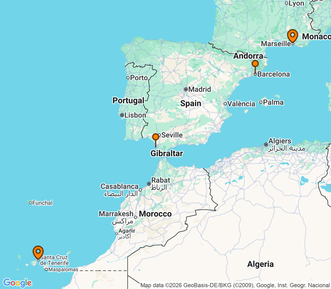 Harta itinerariu Croaziera 2027 - Repozitionari si Transoceanic (Santa Cruz de Tenerife, Insulele Canare) - Costa Cruises - Costa Smeralda - 5 nopti