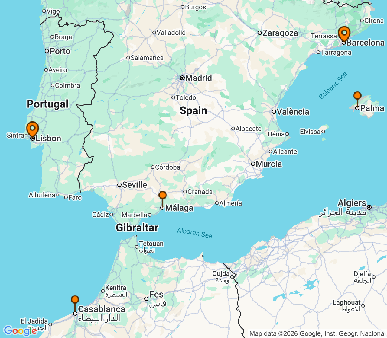 Harta itinerariu Croaziera 2027 - Repozitionari si Transoceanic (Lisabona, Portugalia) - MSC Cruises - MSC Seaview - 7 nopti
