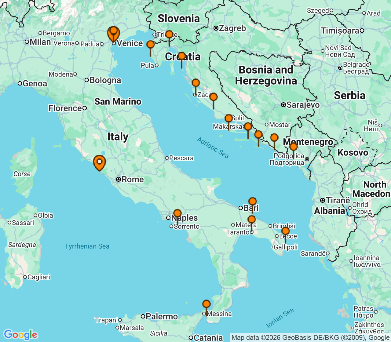Harta itinerariu Croaziera 2027 - Mediterana (Roma (Civitavecchia), Italia) - Windstar Cruises - Wind Spirit - 20 nopti