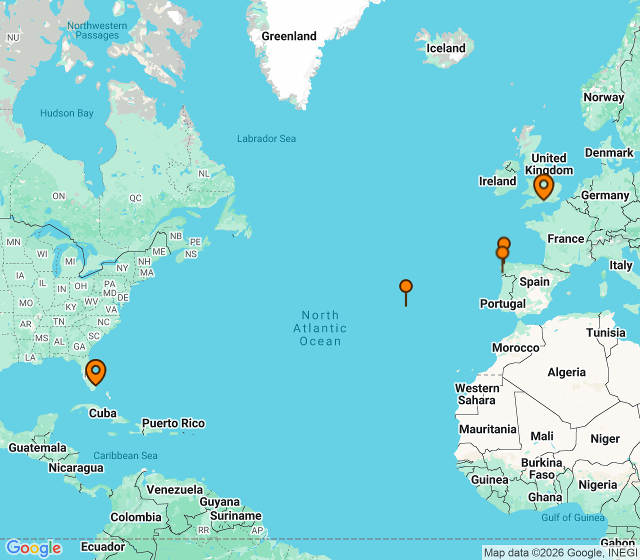 Harta itinerariu Croaziera 2027 - Repozitionari si Transoceanic (Southampton, Anglia) - Royal Caribbean Cruise Line - Freedom of the Seas - 12 nopti