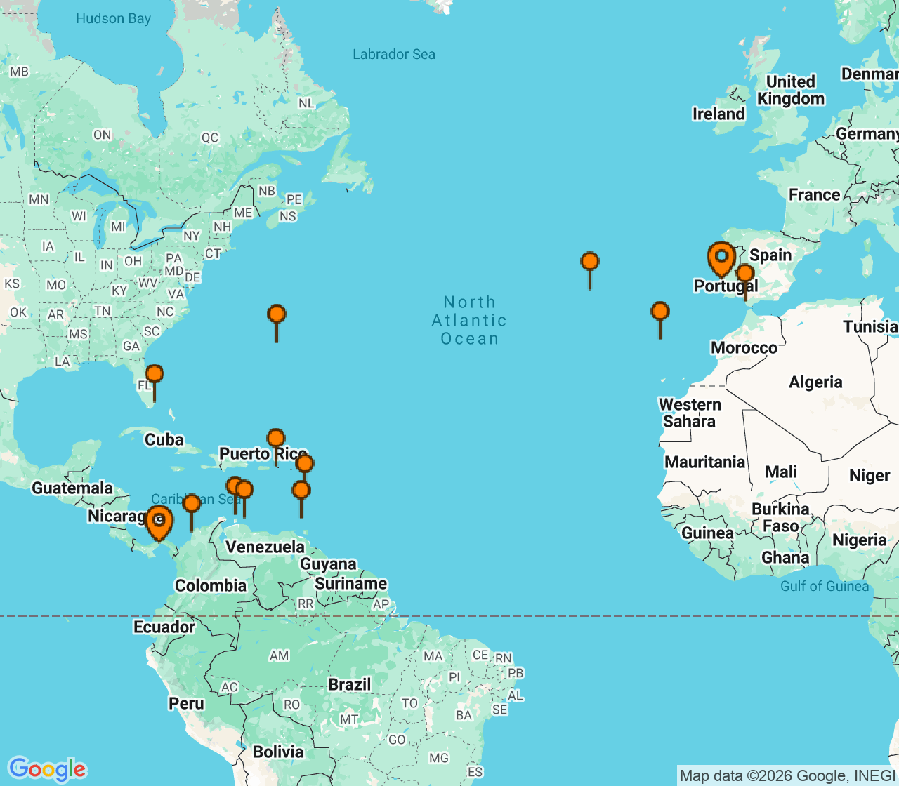 Harta itinerariu Croaziera 2028 - Caraibe si America Centrala (Panama City) - Regent Seven Seas Cruises - Seven Seas Prestige - 26 nopti