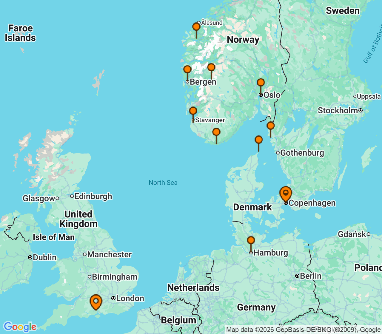 Harta itinerariu Croaziera 2028 - Europa de Nord (Copenhaga, Danemarca) - Explora Journeys - Explora V - 14 nopti