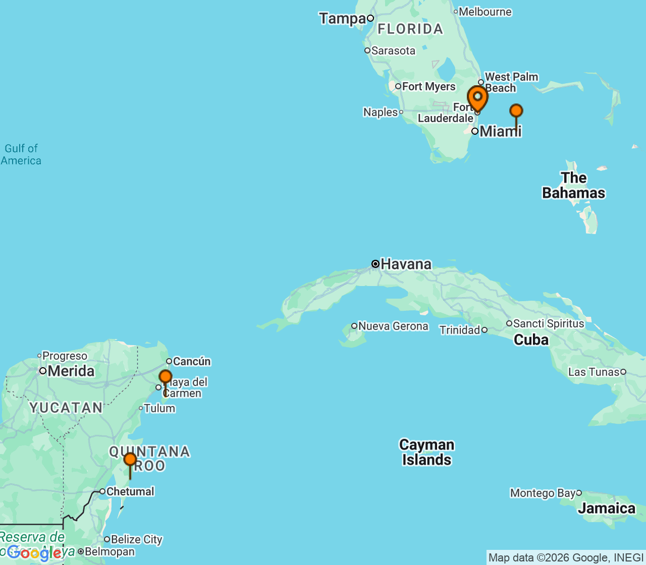 Harta itinerariu Croaziera 2027 - Caraibe si America Centrala (Fort Lauderdale, Florida) - Celebrity Cruises - Celebrity Silhouette - 6 nopti
