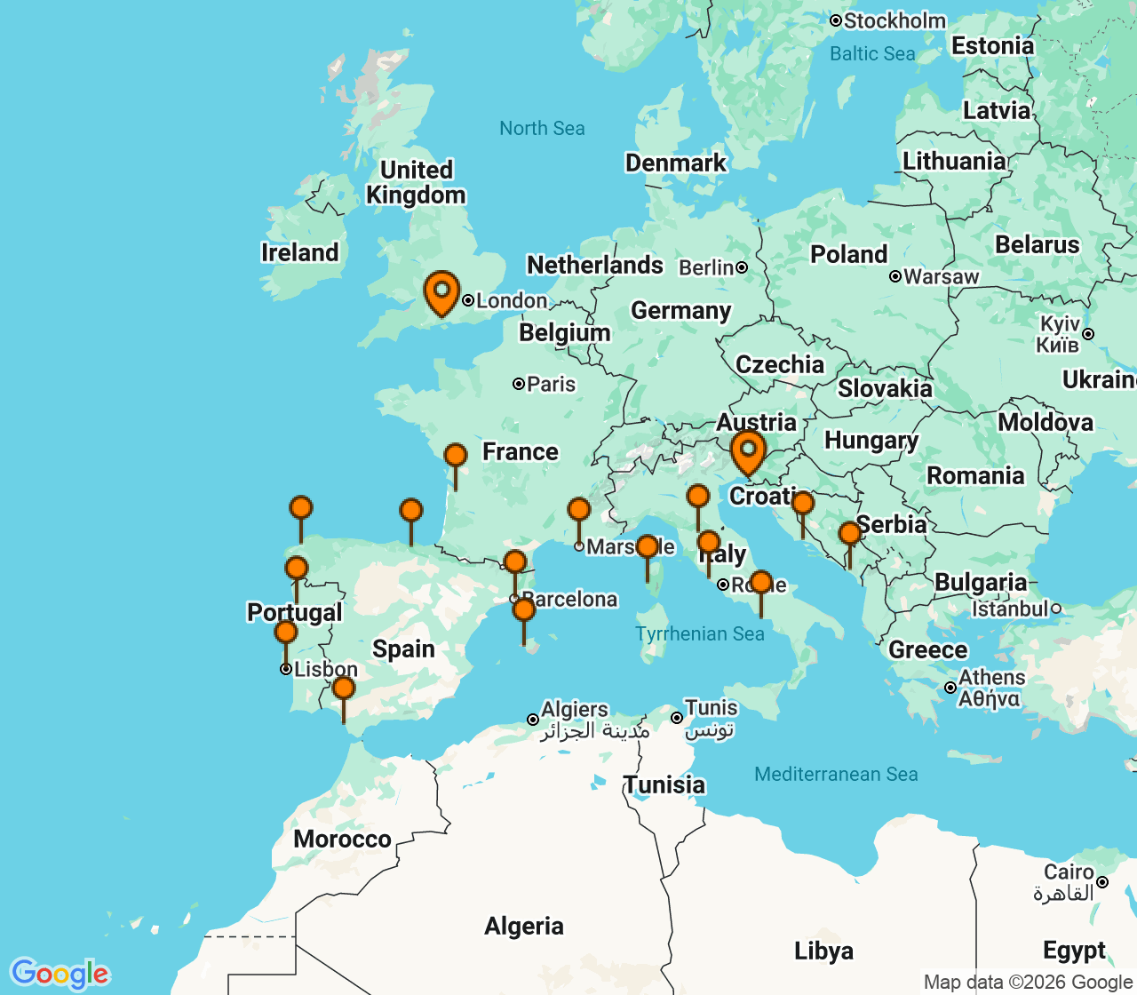 Harta itinerariu Croaziera 2027 - Grand Voyage si Tematice (Trieste, Italia) - Oceania Cruises - Sonata - 19 nopti