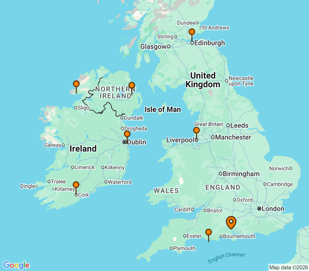 Harta itinerariu Croaziera 2028 - Europa de Nord (Southampton, Anglia) - Norwegian Cruise Line - Norwegian Star - 10 nopti