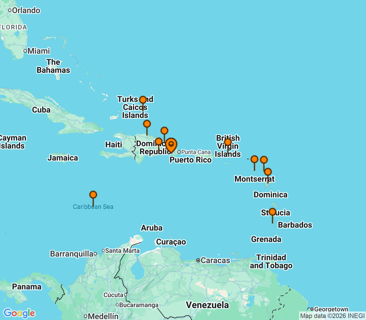 Harta itinerariu Croaziera 2027 - Caraibe si America Centrala (La Romana, Rep. Dominicana) - Costa Cruises - Costa Fascinosa - 14 nopti