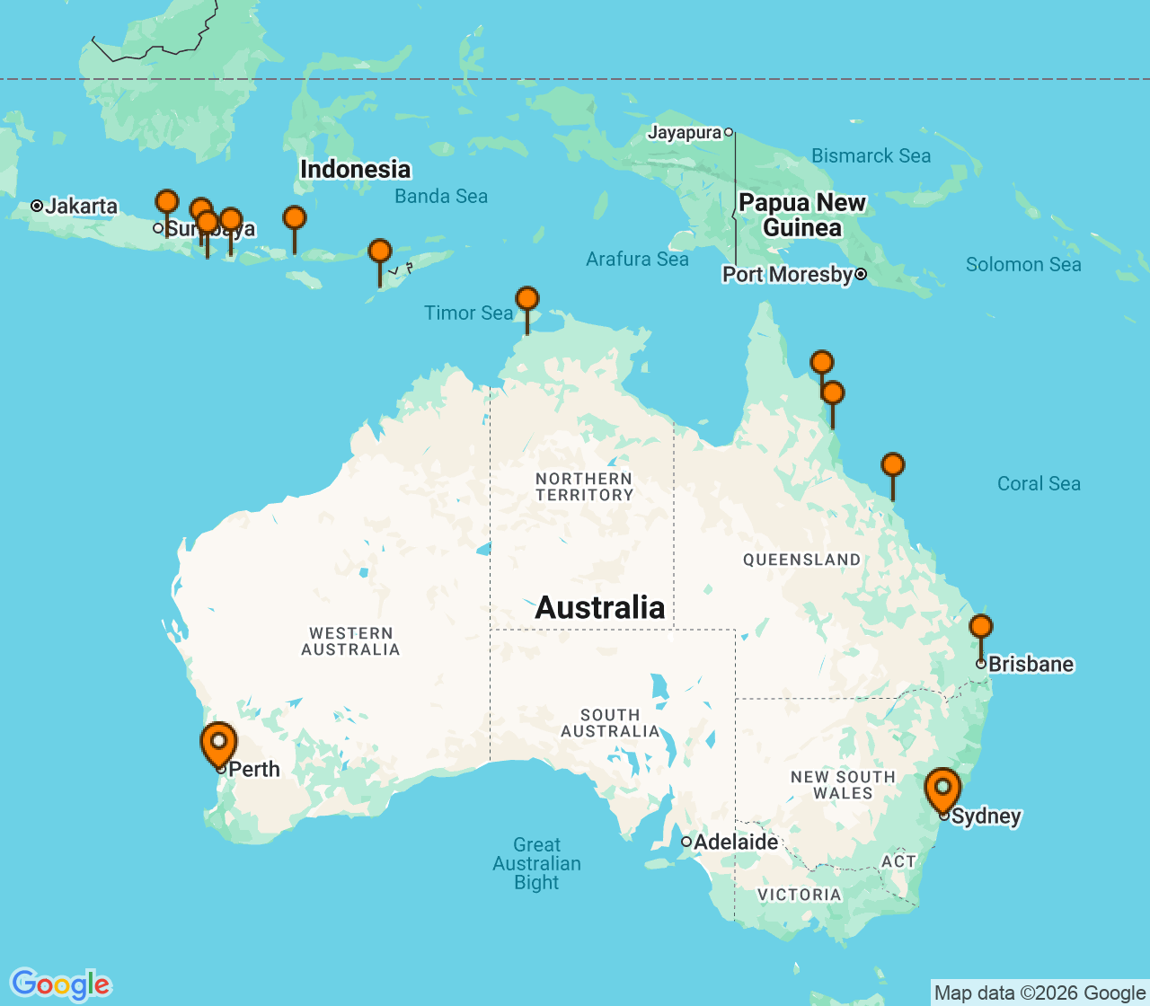 Harta itinerariu Croaziera 2026 - Australia si Noua Zeelanda (Sydney, Australia) - Oceania Cruises - Riviera - 23 nopti