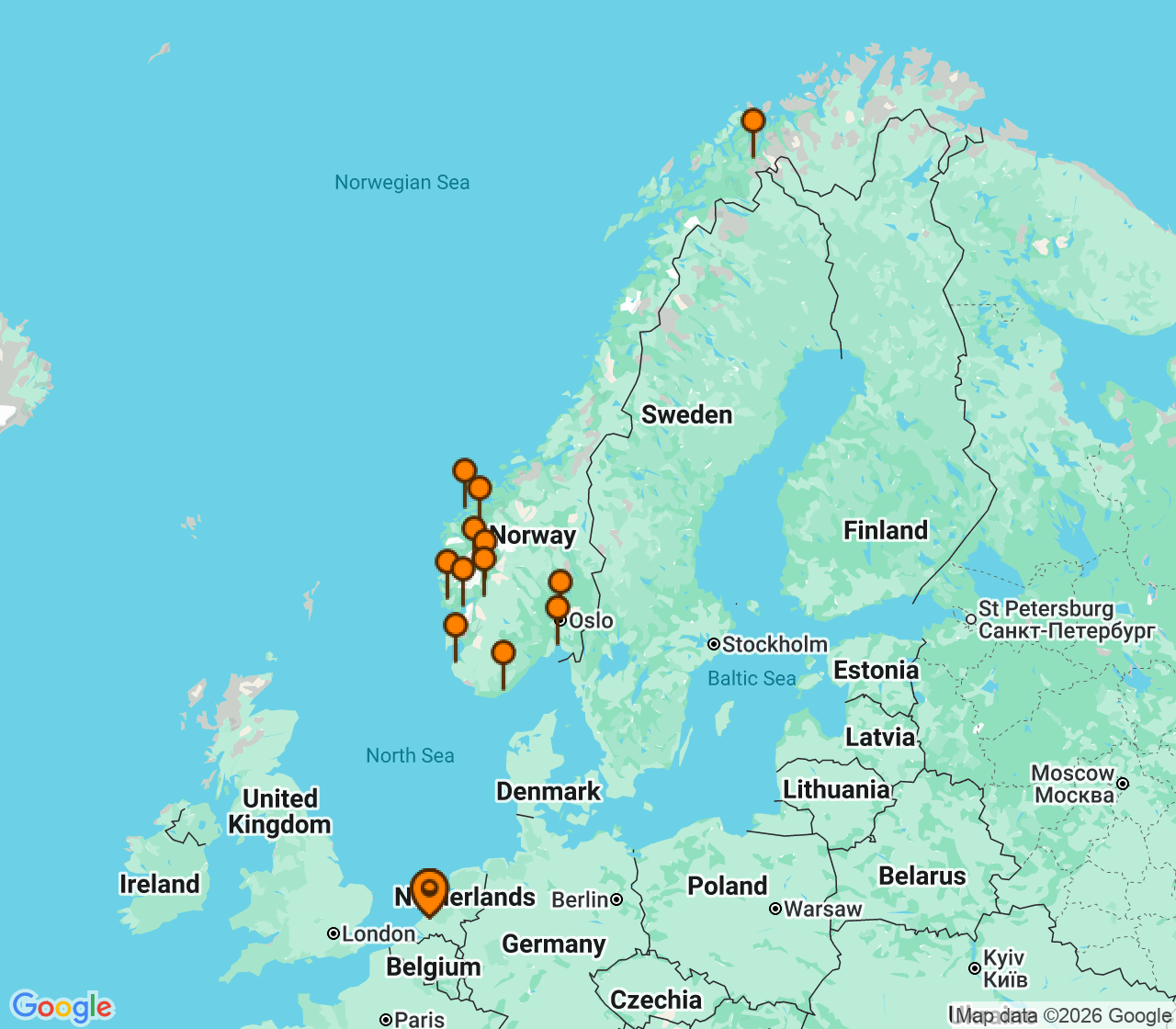 Harta itinerariu Croaziera 2027 - Europa de Nord (Rotterdam, Olanda) - Holland America Line - Rotterdam - 14 nopti