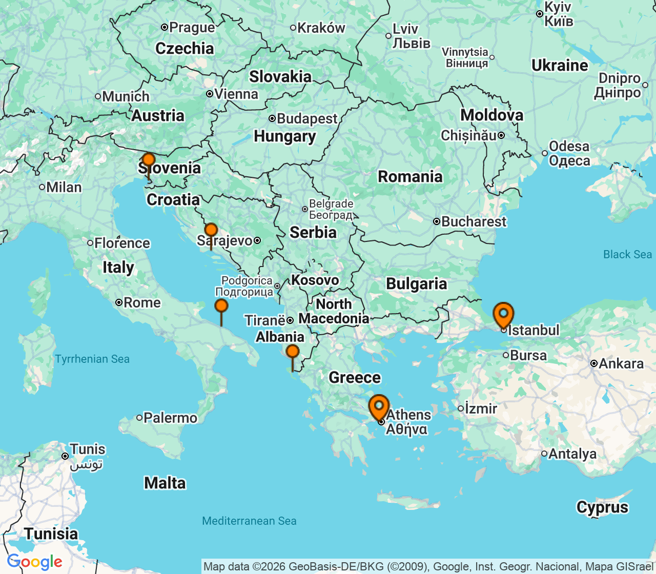 Harta itinerariu Croaziera 2028 - Mediterana (Istanbul, Turcia) - MSC Cruises - MSC Seaview - 7 nopti