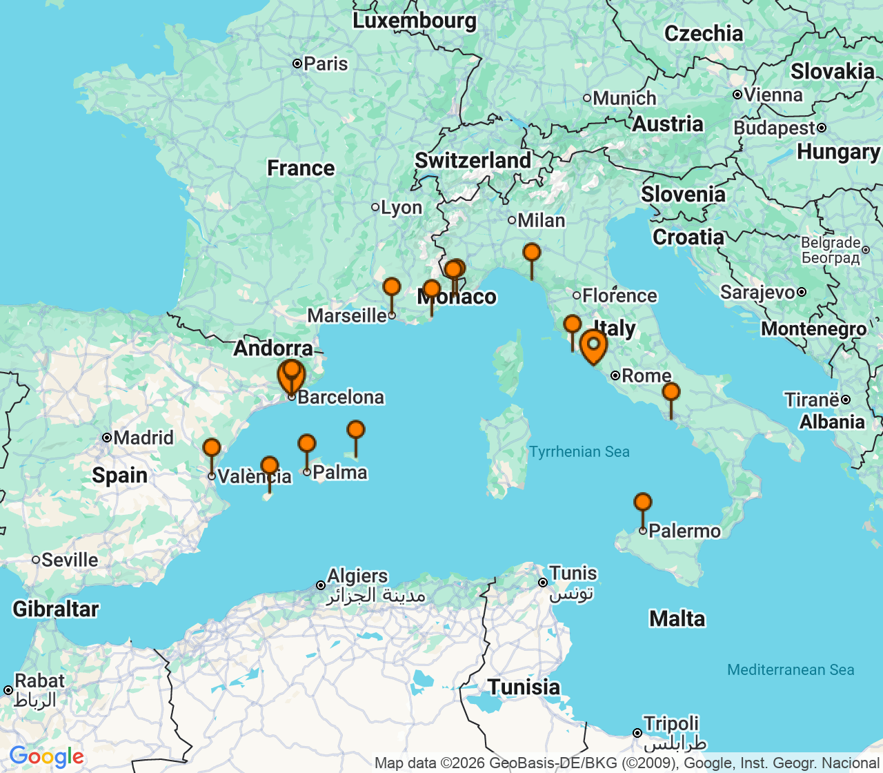 Harta itinerariu Croaziera 2026 - Mediterana (Roma (Civitavecchia), Italia) - Explora Journeys - Explora I - 16 nopti