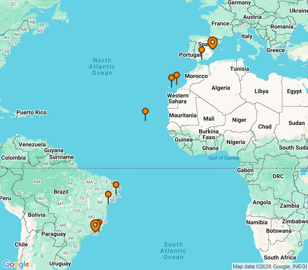 Harta itinerariu Croaziera 2028 - Repozitionari si Transoceanic (Rio de Janeiro, Brazilia) - MSC Cruises - MSC Musica - 17 nopti