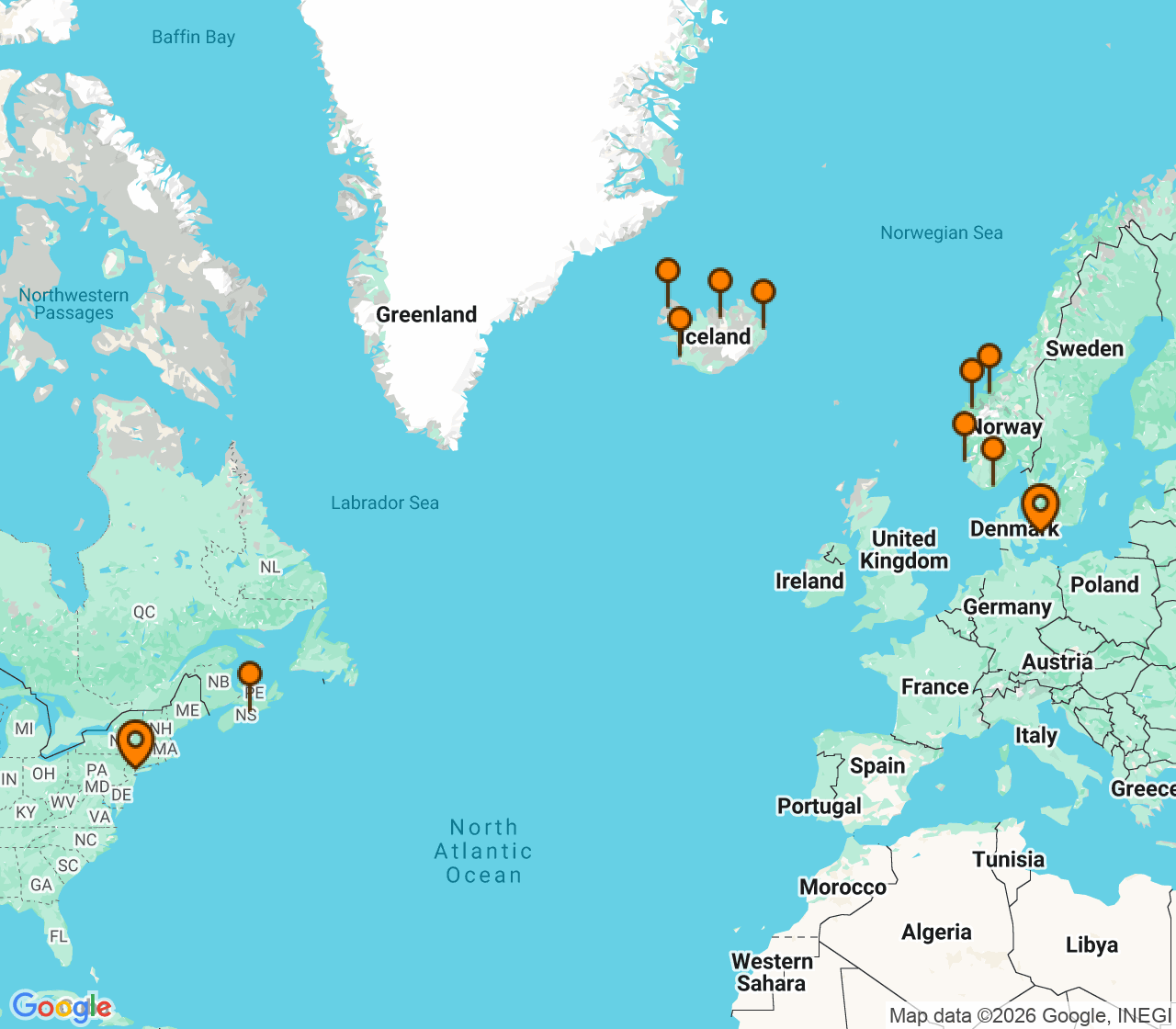 Harta itinerariu Croaziera 2028 - Europa de Nord (Copenhaga, Danemarca) - Princess Cruises - Regal Princess - 16 nopti