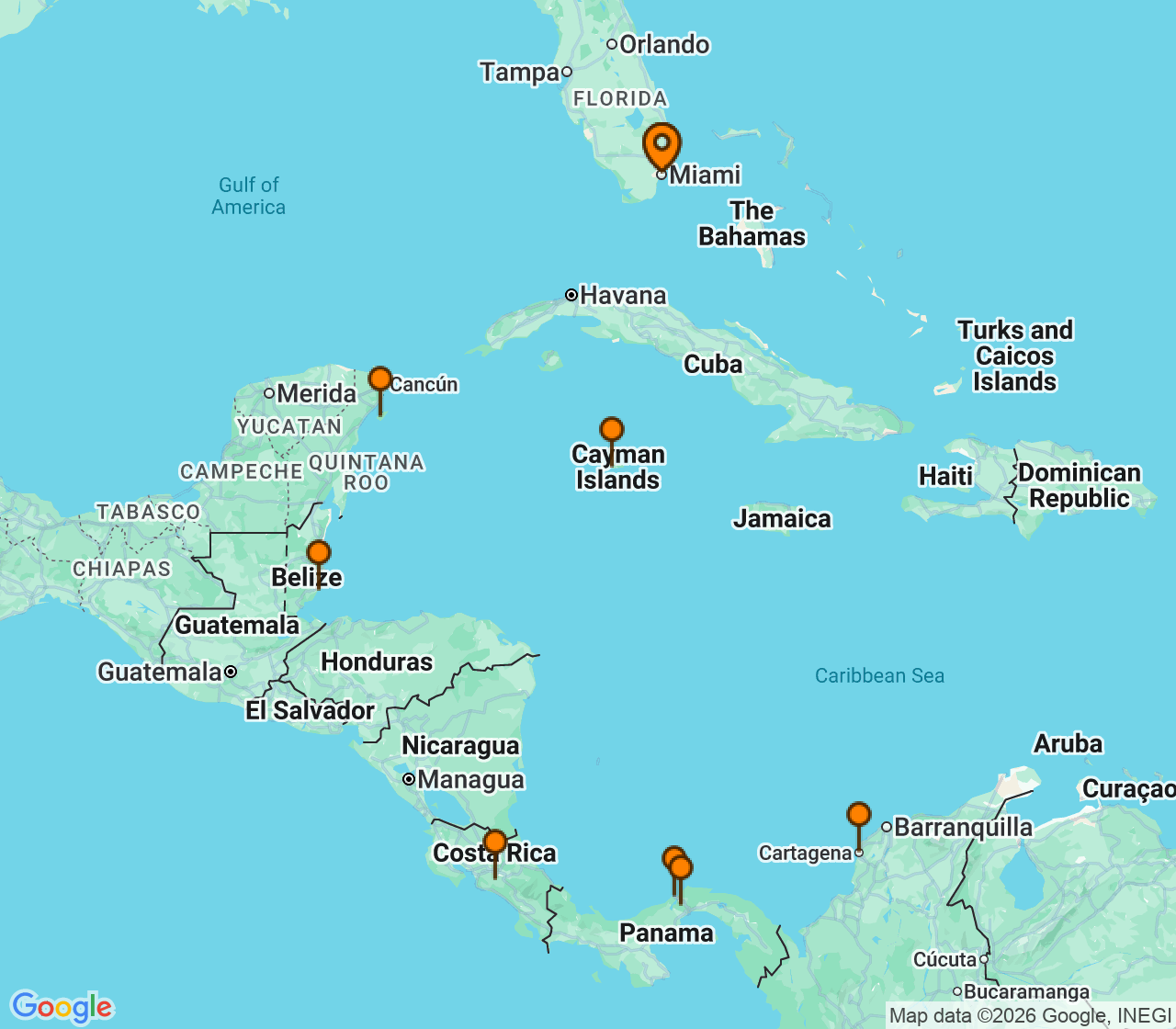 Harta itinerariu Croaziera 2027 - Caraibe si America Centrala (Miami, FL) - Norwegian Cruise Line - Norwegian Jewel - 11 nopti