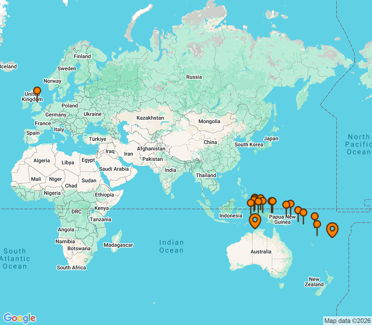 Harta itinerariu Croaziera 2026 - Tahiti si Pacificul de Sud (Darwin, Australia) - Seabourn - Seabourn Pursuit - 22 nopti