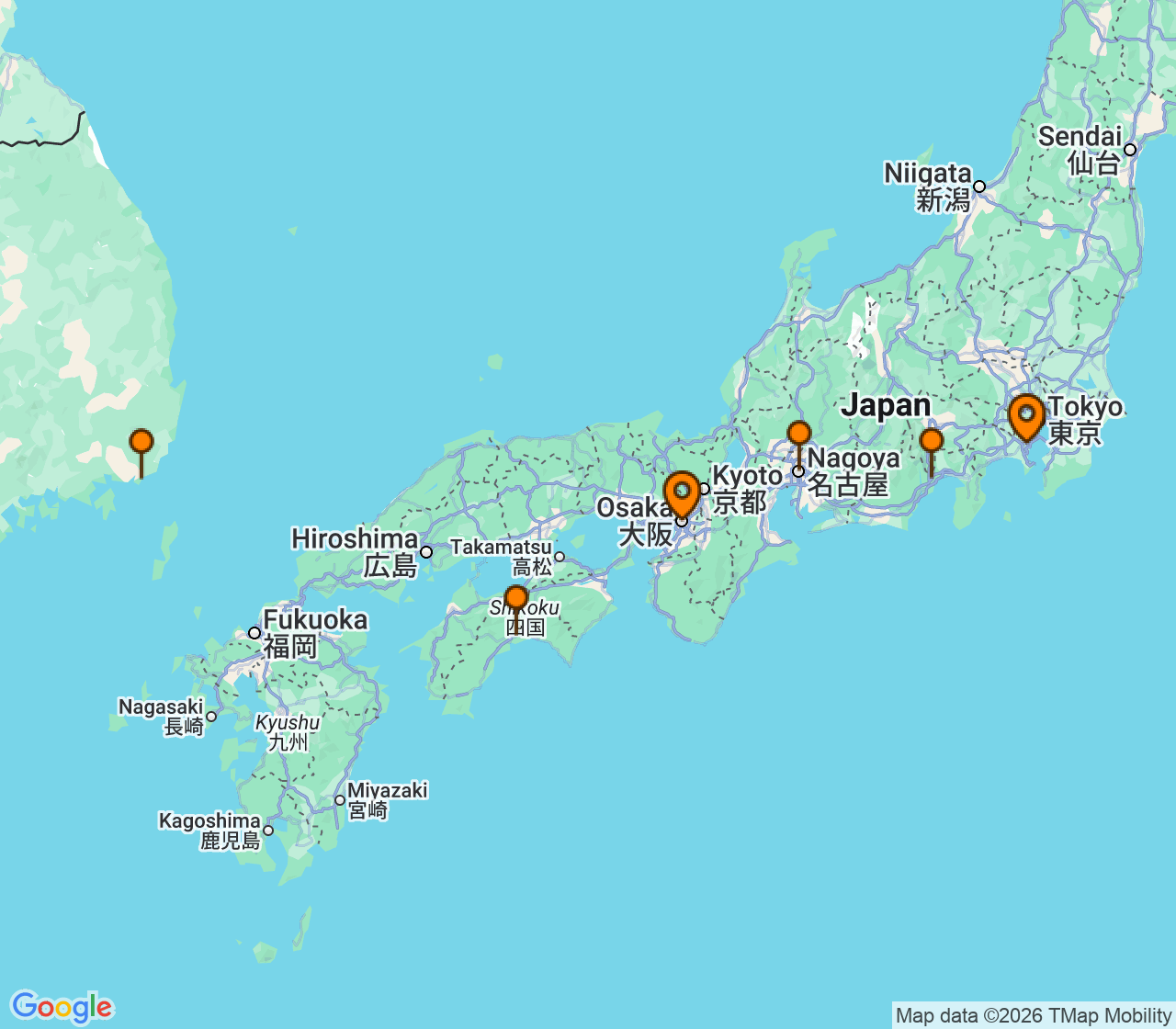 Harta itinerariu Croaziera 2028 - Asia (Orientul Indepartat) (Tokyo (Yokohama), Japonia) - Silversea Cruises - Silver Whisper - 11 nopti