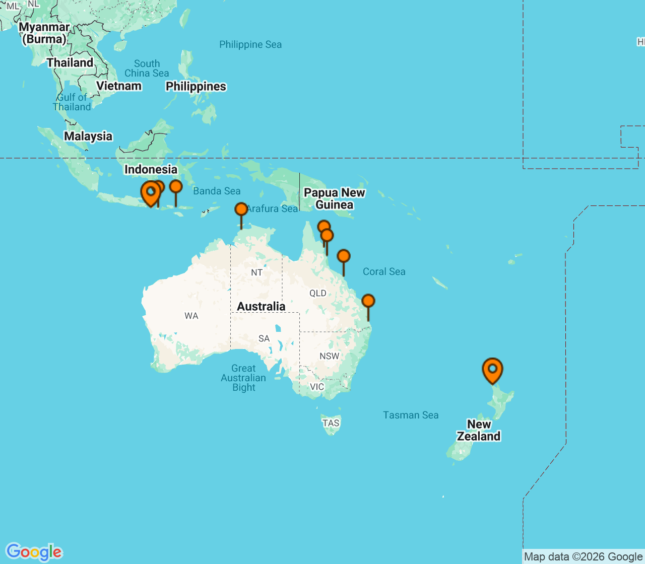 Harta itinerariu Croaziera 2028 - Grand Voyage si Tematice (Auckland, Noua Zeelanda) - Regent Seven Seas Cruises - Seven Seas Mariner - 16 nopti