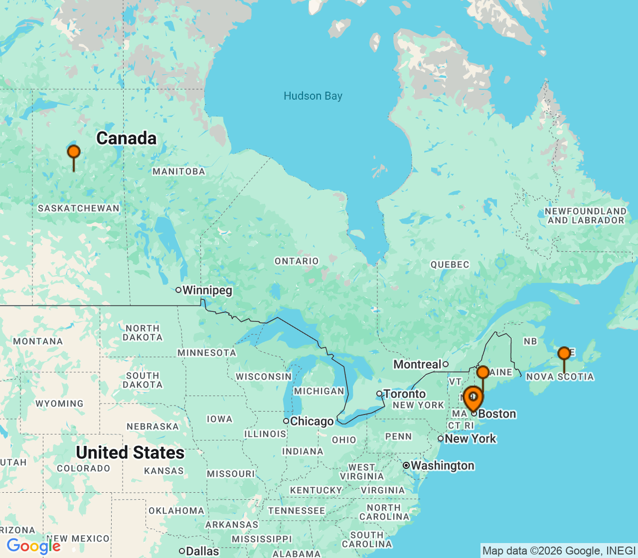 Harta itinerariu Croaziera 2028 - Canada si Noua Anglie (Boston, Massachusetts) - Norwegian Cruise Line - Norwegian Breakaway - 7 nopti