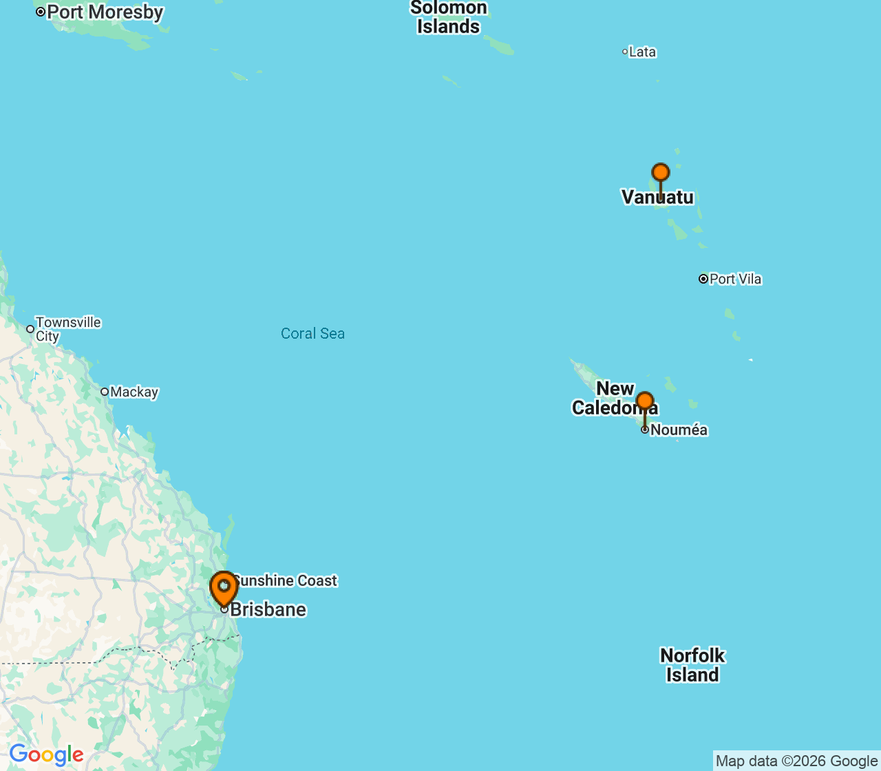Harta itinerariu Croaziera 2027 - Tahiti si Pacificul de Sud (Brisbane, Australia) - Royal Caribbean Cruise Line - Quantum of the Seas - 7 nopti