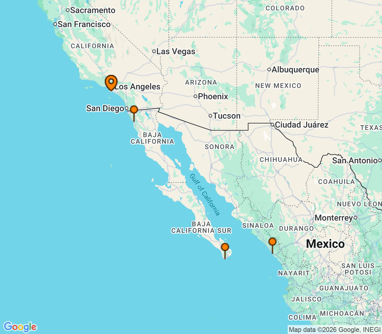 Harta itinerariu Croaziera 2027 - California si Riviera Mexicana (Los Angeles, CA) - Royal Caribbean Cruise Line - Navigator of the Seas - 7 nopti