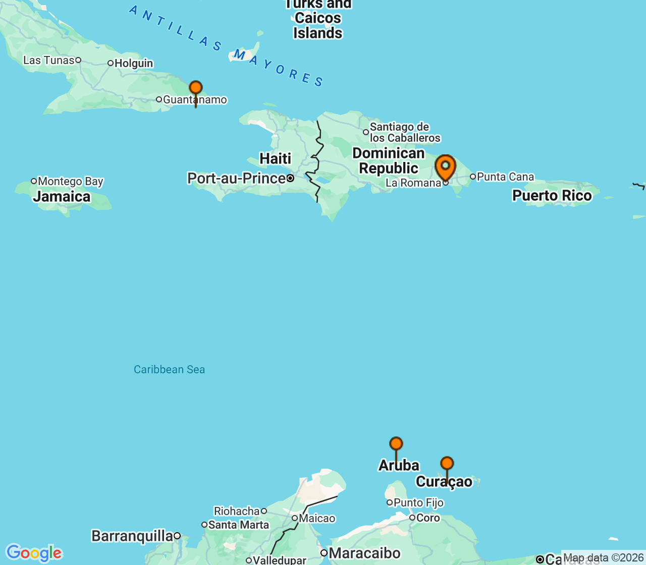 Harta itinerariu Croaziera 2027 - Caraibe si America Centrala (La Romana, Rep. Dominicana) - Costa Cruises - Costa Fascinosa - 7 nopti