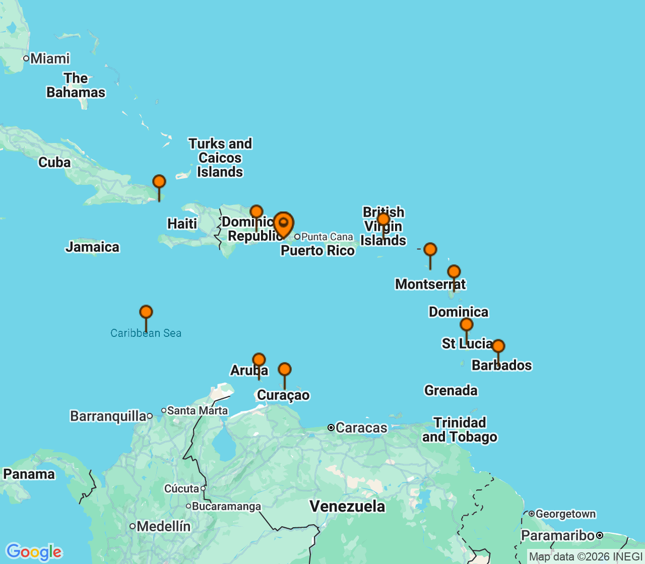 Harta itinerariu Croaziera 2028 - Caraibe si America Centrala (La Romana, Rep. Dominicana) - Costa Cruises - Costa Fascinosa - 14 nopti