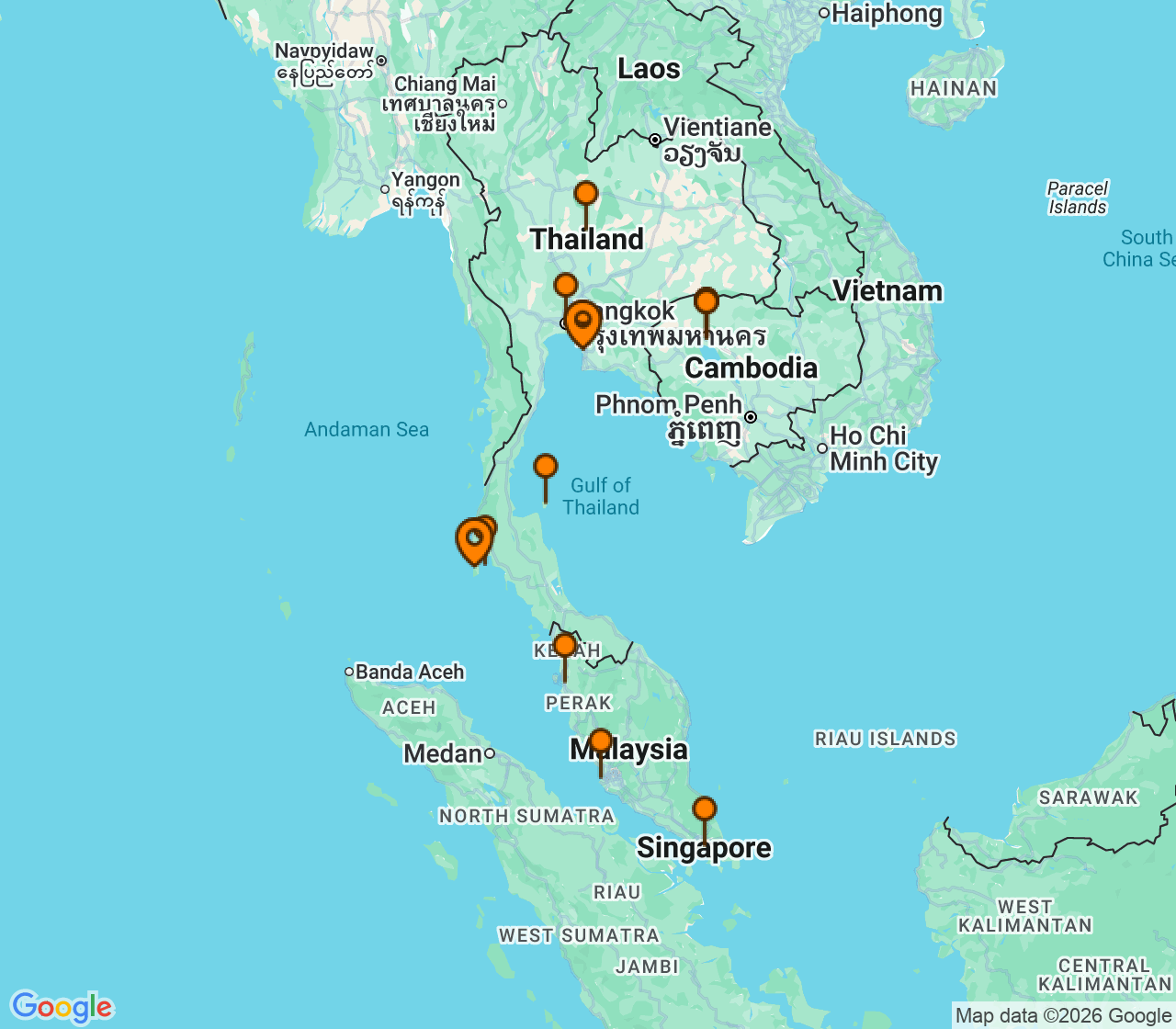 Harta itinerariu Croaziera 2027 - Asia (Orientul Indepartat) (Bangkok (Laem Chabang),Thailand) - Windstar Cruises - Star Seeker - 15 nopti