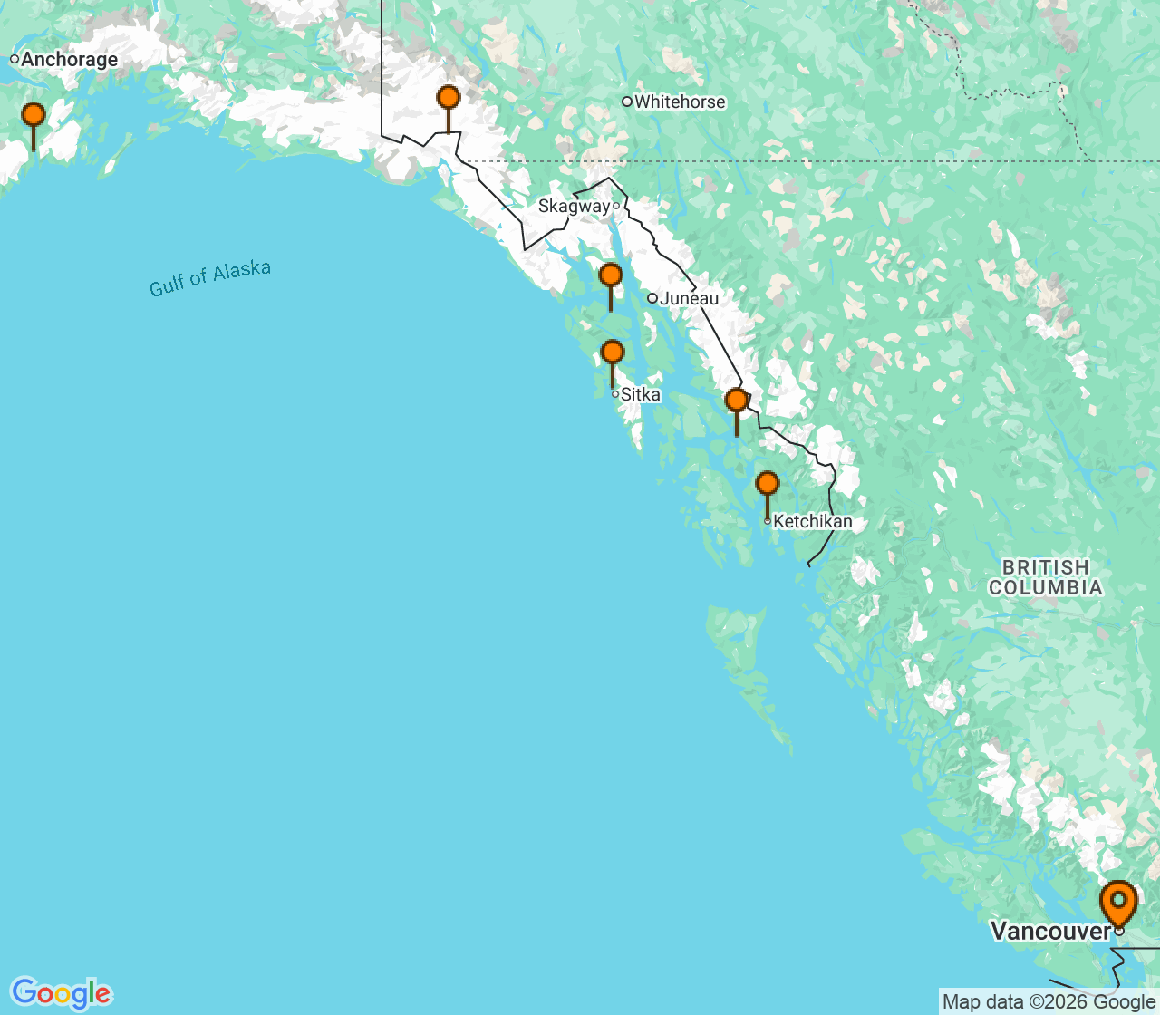 Harta itinerariu Croaziera 2027 - Alaska (Vancouver, Canada) - Explora Journeys - Explora III - 10 nopti